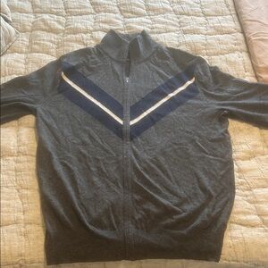 Banana Republic Gray Zip-Up Sweater with Blue and Cream Accents
